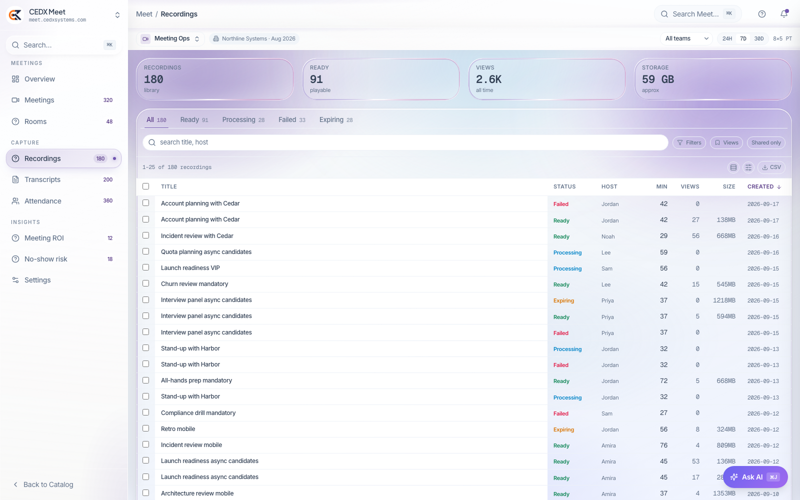 A recordings library that shows its failures